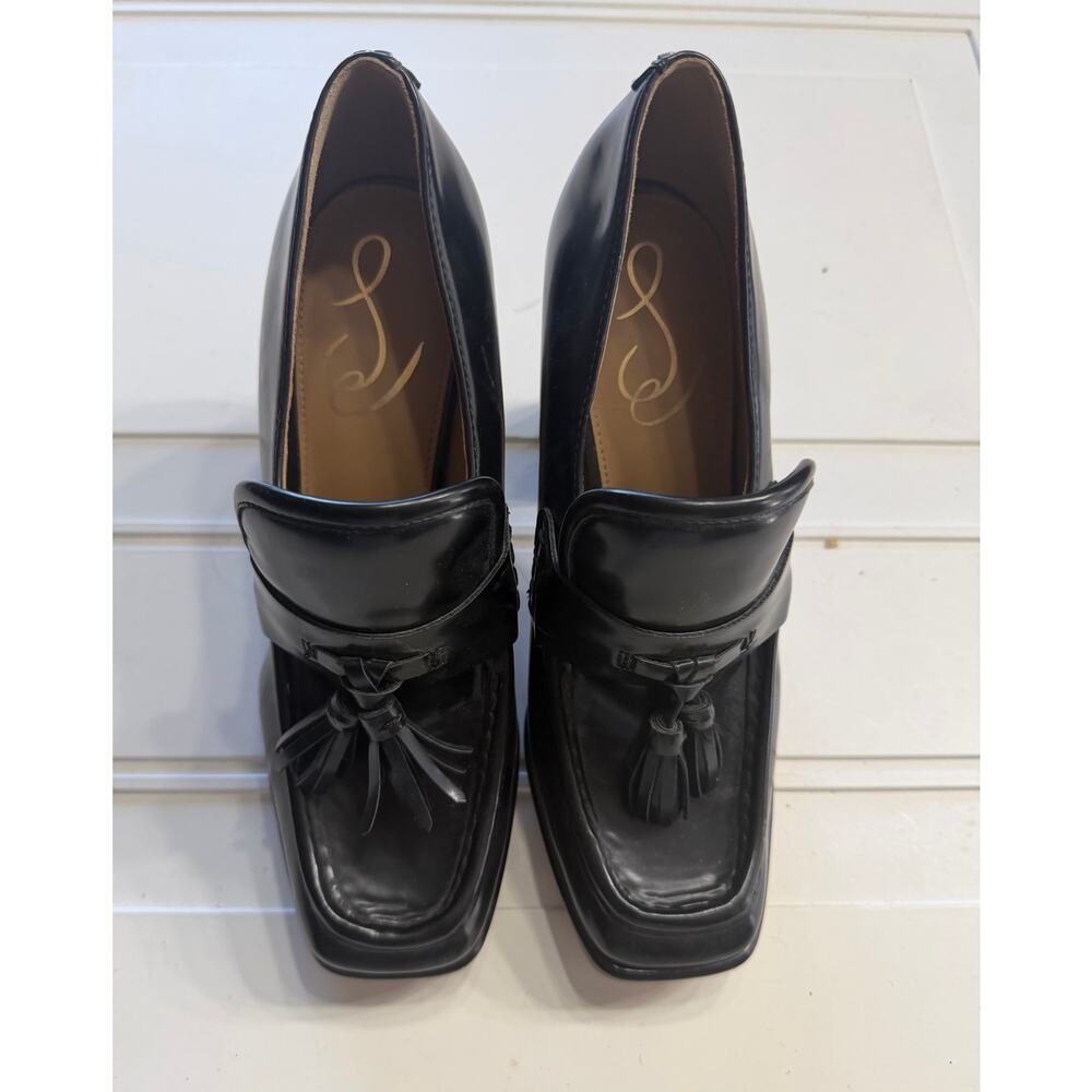 Sam Edleman Womens Sz 8.5 Black Jed Platform Loafer Tassels Classic Shiny - Picture 2 of 8